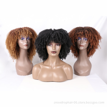 Bulk Sales Short Hairband Cheap Non Lace Synthetic Bangs Afro Kinky Curly Wigs With Fringe Afro Wig For Black Women